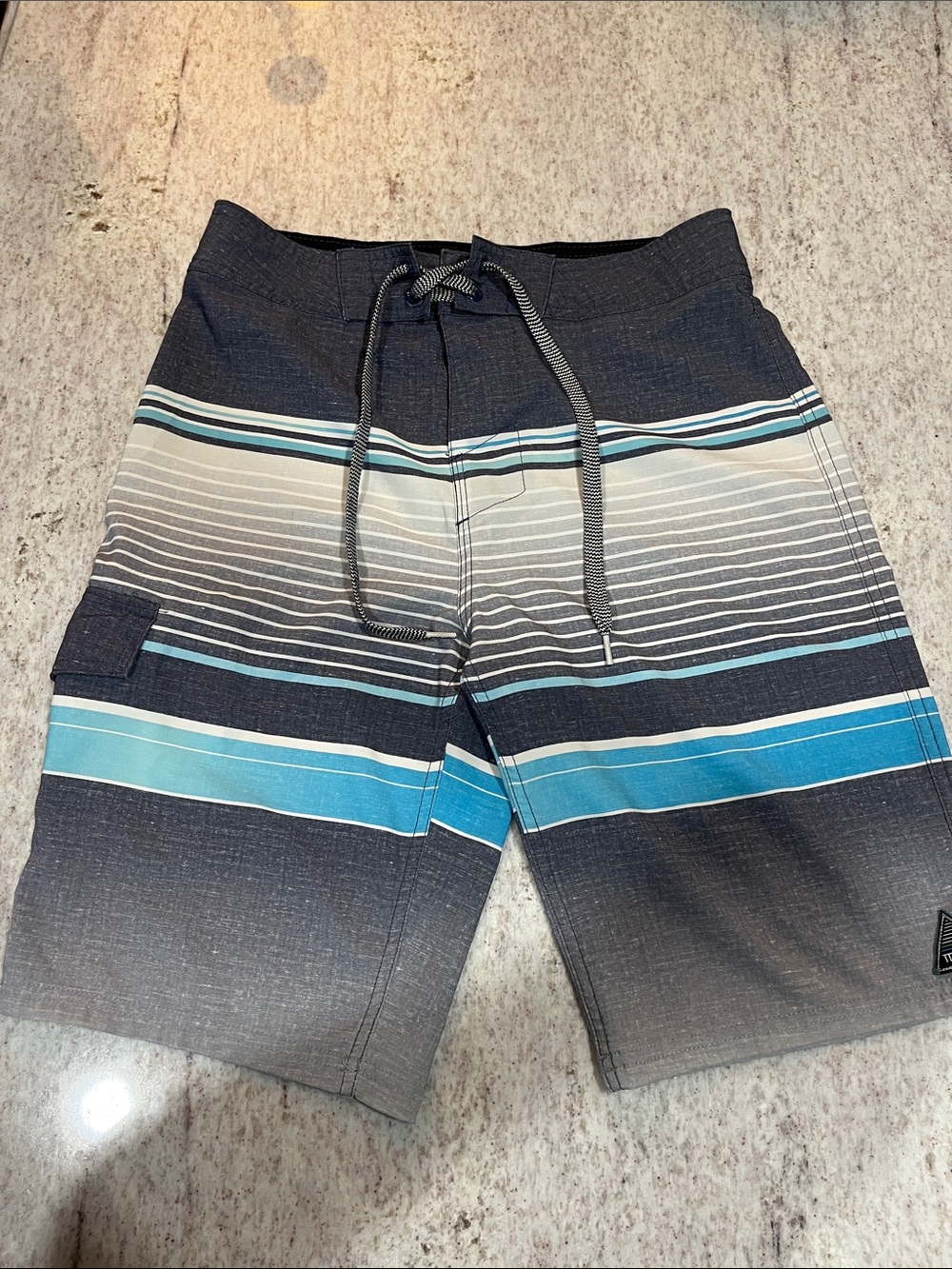 Trinity Men's Dark Blue, Light Gray & Teal Striped Swim Trunks